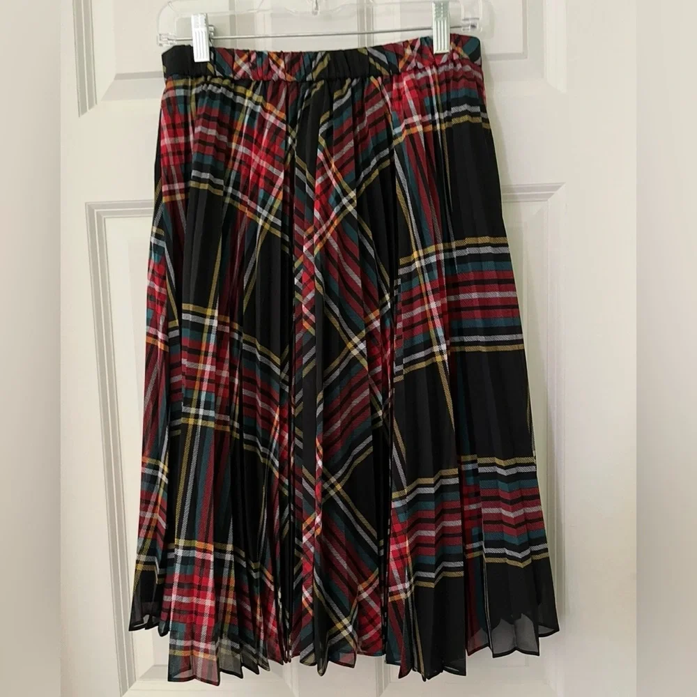 NWT J.Crew Pleated Midi Tartan Plaid Skirt Holiday Christmas Preppy size MP